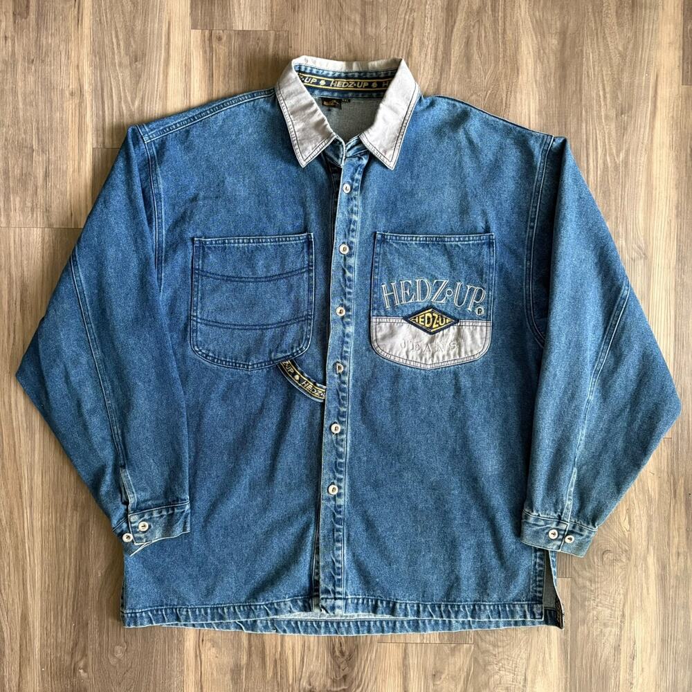 Vintage Hedz Up Denim Chore Jacket Shirt Men's Size 2XL Medium Wash